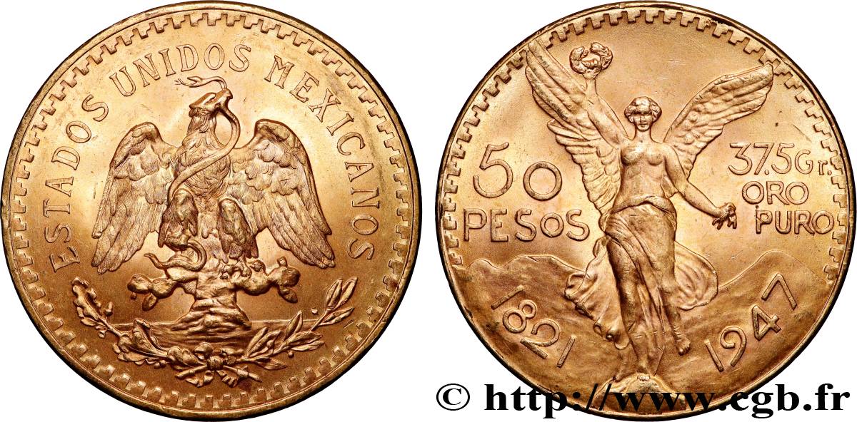 GOLD, PALLADIUM & PLATINUM INVESTMENT 50 Pesos or 1947 Mexico MS 