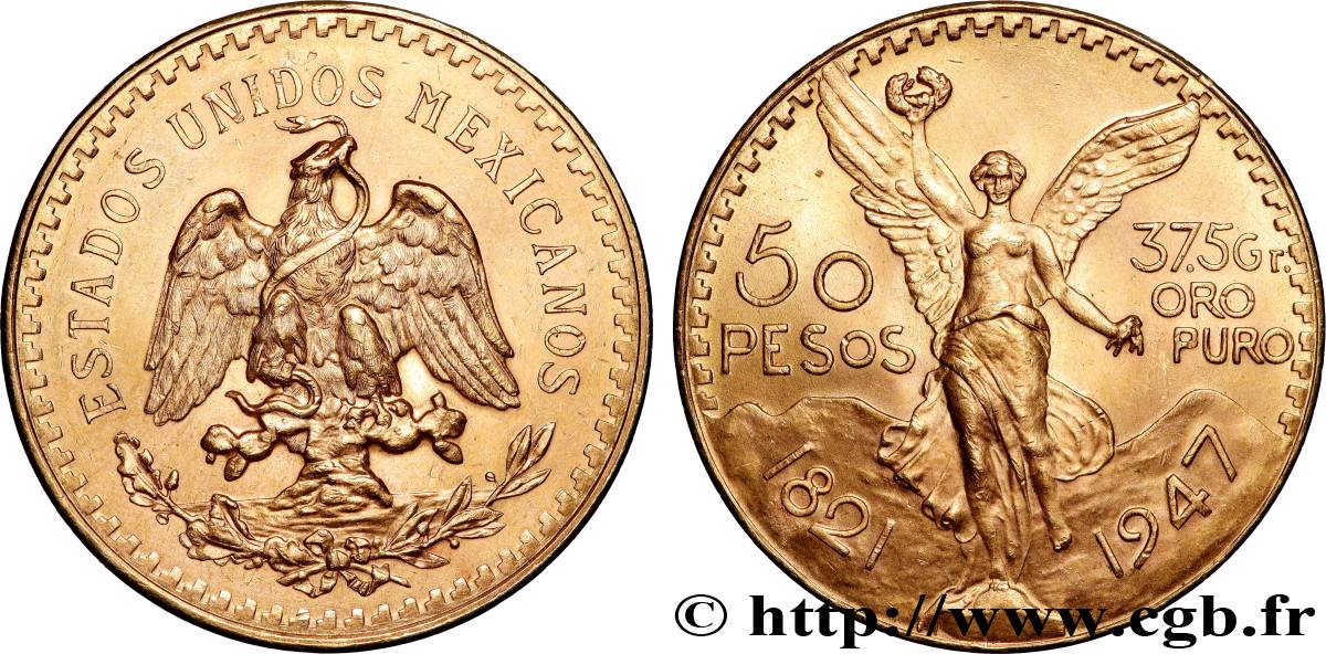 GOLD, PALLADIUM & PLATINUM INVESTMENT 50 Pesos or 1947 Mexico MS 