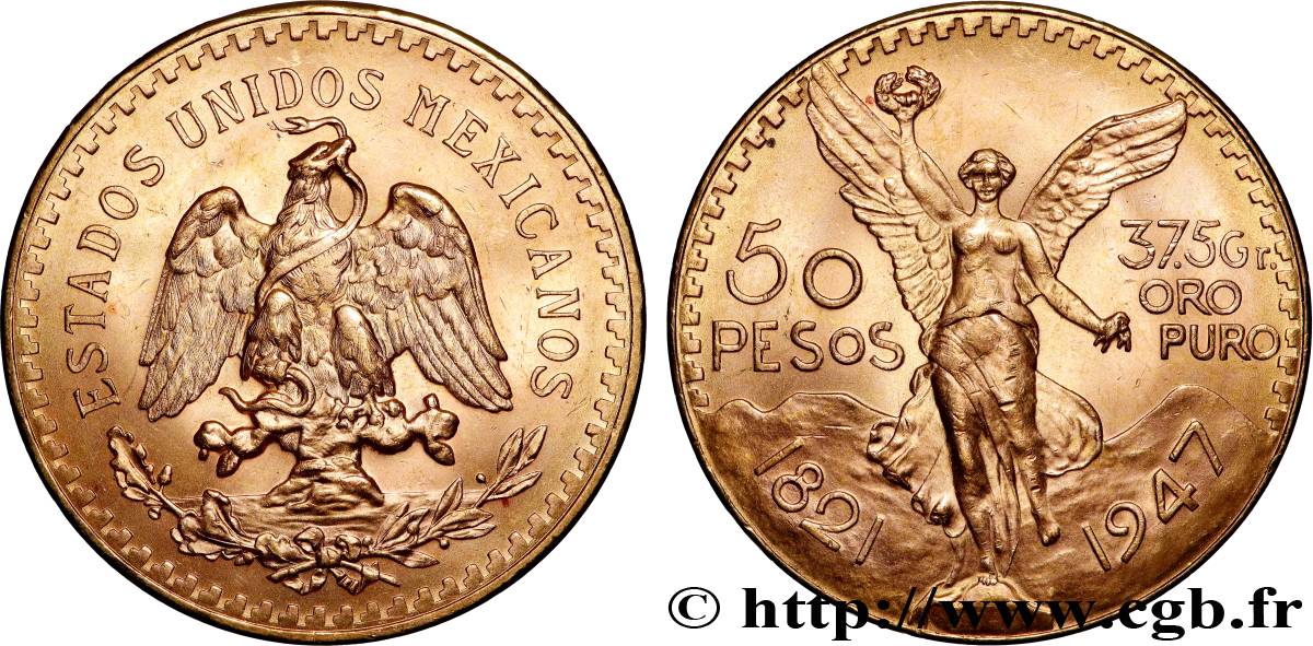 GOLD-, PALLADIUM- UND PLATIN-INVESTITIONEN 50 Pesos or 1947 Mexico fST 