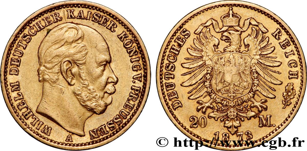 ORO, PALLADIO E PLATINO: INVESTIMENTI 20 Mark Guillaume Ier, 1e type 1873 Berlin BB 