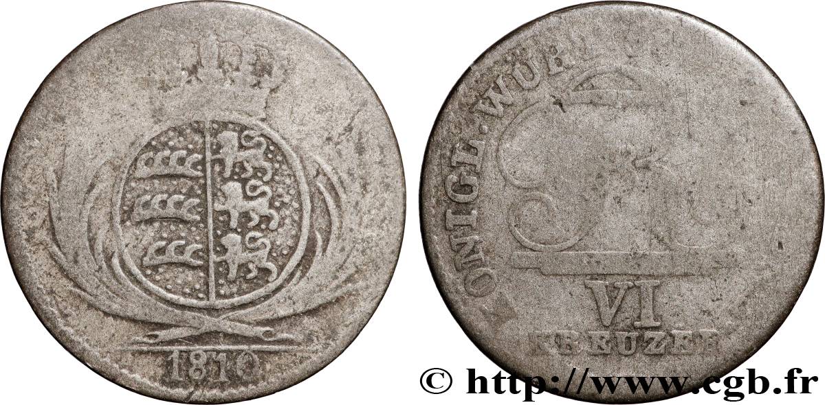 ALEMANIA - WURTEMBERG 6 Kreuzer Royaume de Würtemberg Frédéric Ier 1810  BC 