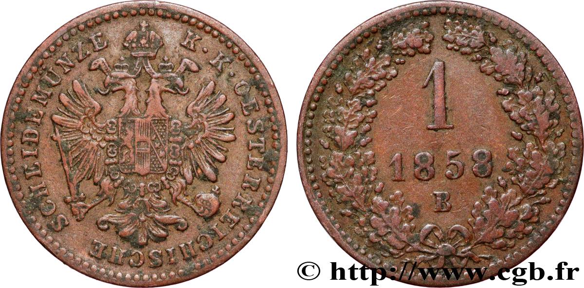 AUSTRIA 1 Kreuzer aigle 1858 Kremnitz AU 