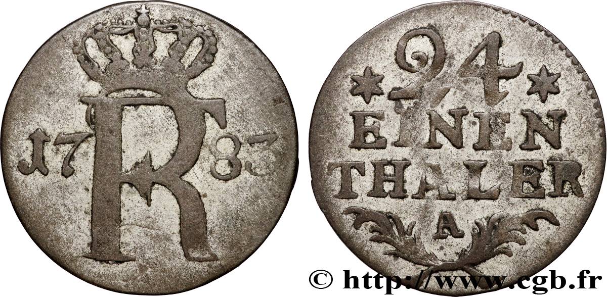 GERMANY - PRUSSIA 1/24 Thaler Frédéric II 1783 Berlin VF 