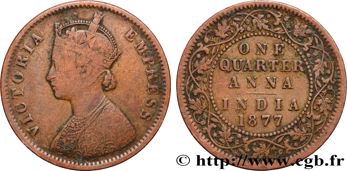 INDIA BRITÁNICA 1/4 Anna Victoria 1877 Calcutta BC 