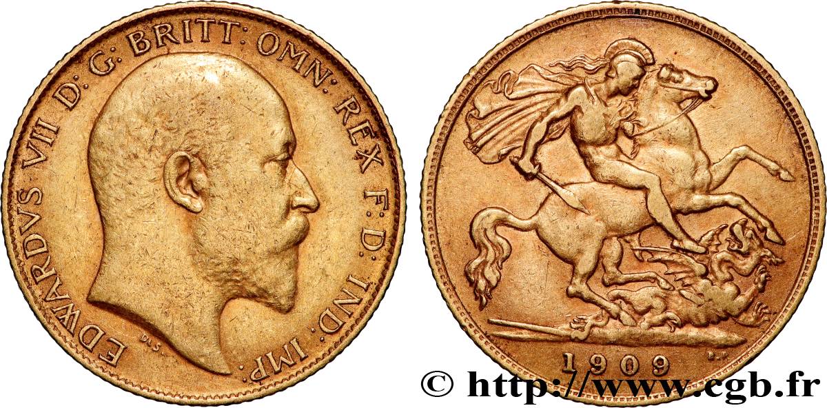 ORO, PALADIO Y PLATINO INVERSIÓN 1/2 Souverain Edouard VII 1909 Londres MBC 