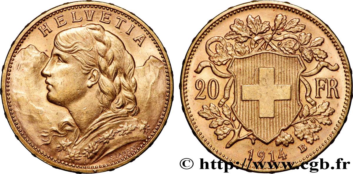 ORO, PALLADIO E PLATINO: INVESTIMENTI 20 Francs  Vreneli   1914 Berne SPL 