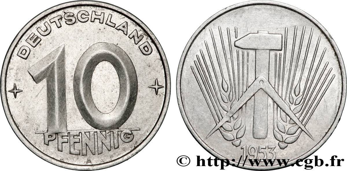 DEUTSCHE DEMOKRATISCHE REPUBLIK 10 Pfennig type Deutschland 1953 Berlin VZ 