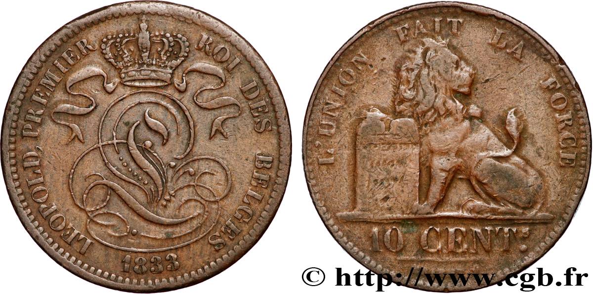 BELGIQUE 10 Centimes lion 1833  TB+ 