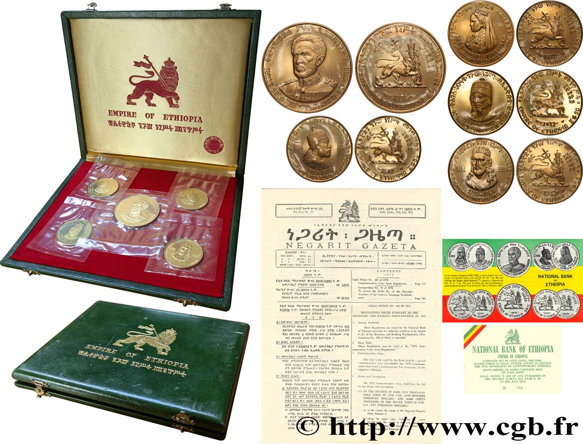 ETHIOPIA Coffret de 5 pièces en or : 100 dollars et 4 x 50 dollars Proof 1972  MS 