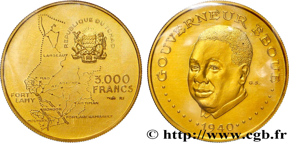 TSCHAD 3000 Francs Gouverneur  Eboué 1970 Paris ST 