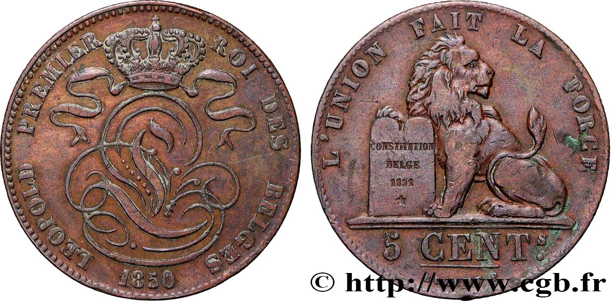 BELGIQUE 5 Centimes Léopold Ier 1850  TTB 