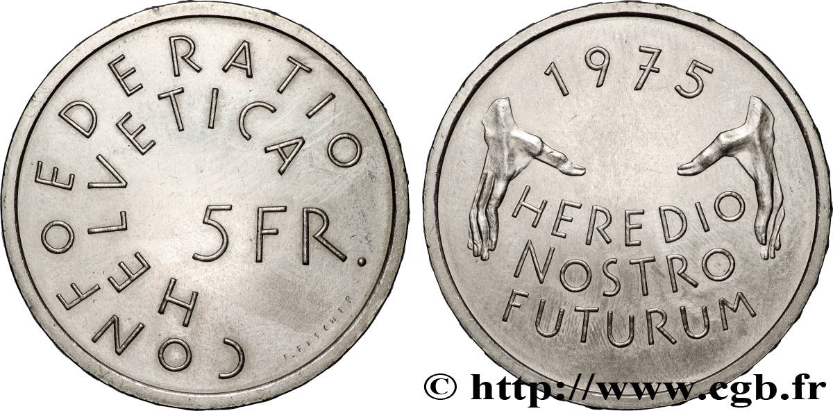 SCHWEIZ 5 Francs année européenne de la protection du patrimoine 1975 Berne VZ 