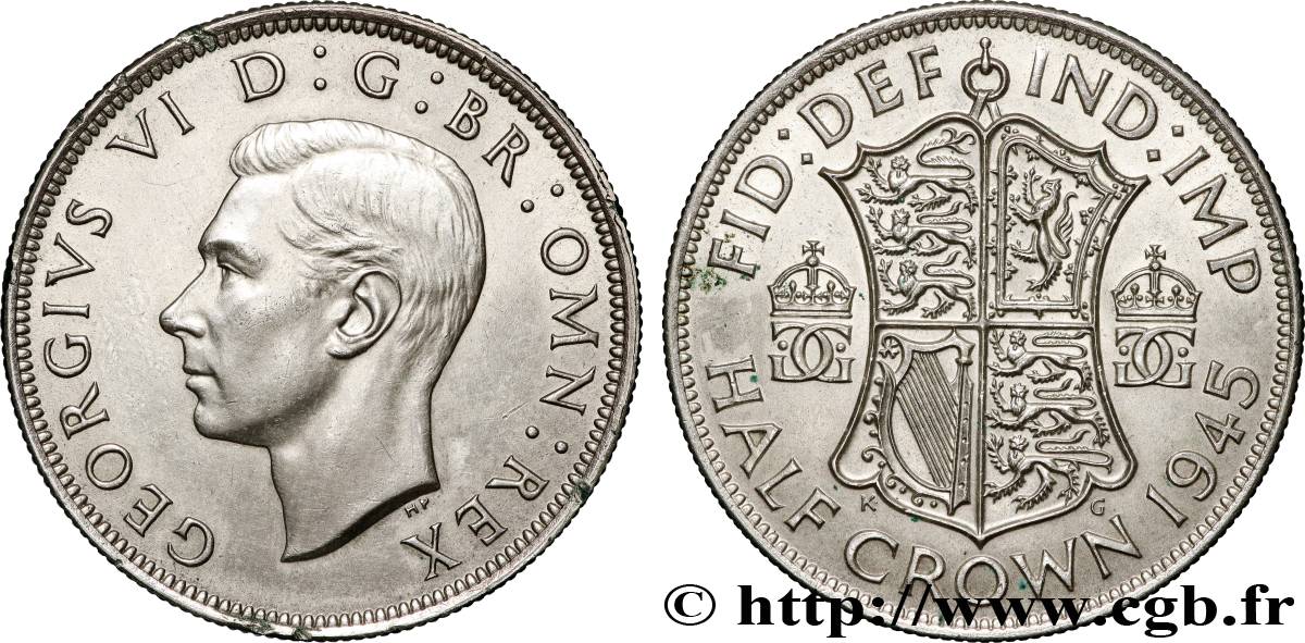 UNITED KINGDOM 1/2 Crown Georges VI 1945  XF 