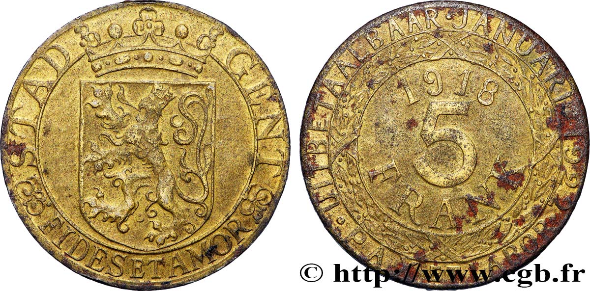 BELGIO 5 Francs ville de Gand occupée 1918  BB 