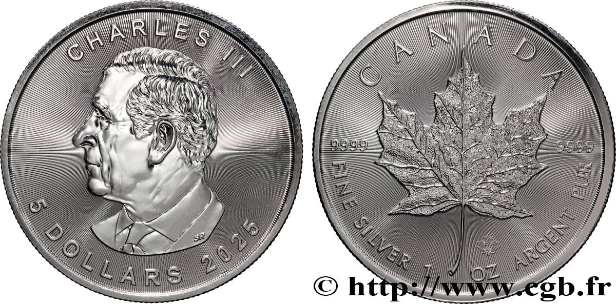 SILVER INVESTMENT 1 Oz - 5 Dollars Mapple Leaf (Feuille d’érable) 2025  MS 