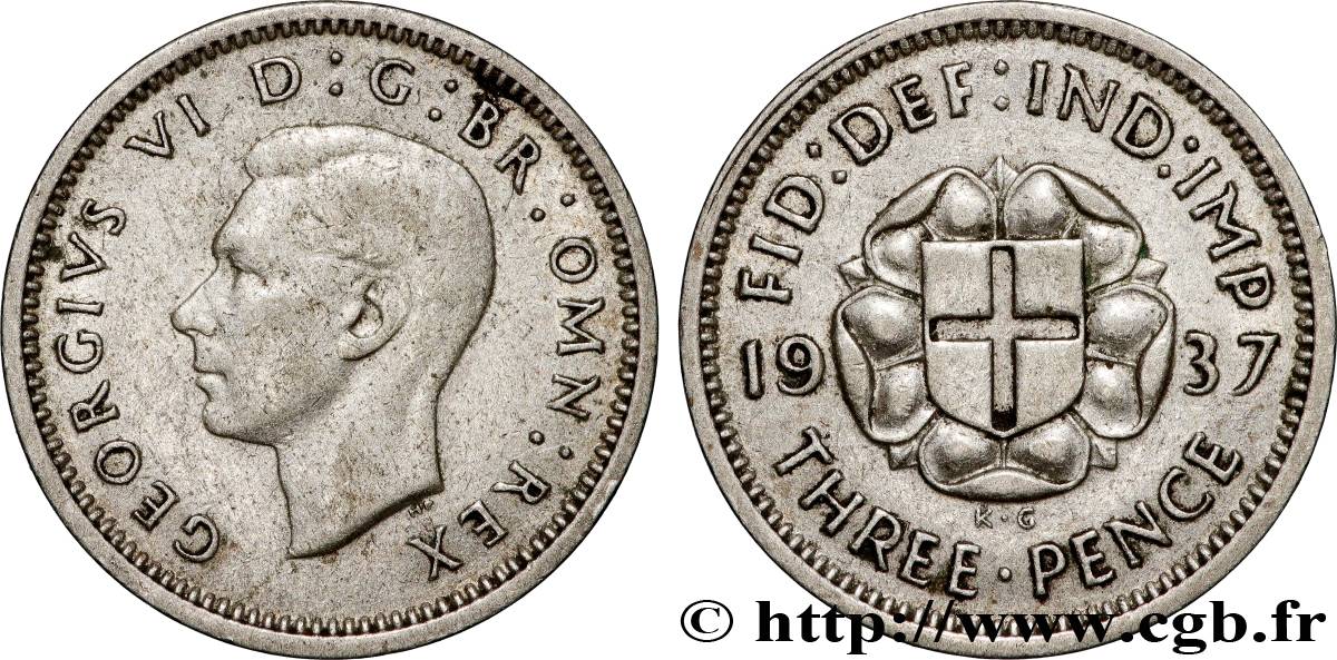 REGNO UNITO 3 Pence Georges VI  1937  BB 