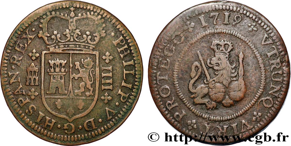 SPAIN 4 Maravedis Philippe V 1719 Ségovie VF 