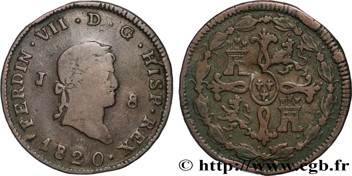 SPANIEN 8 Maravedis Ferdinand VII 1820 Jubia fSS 