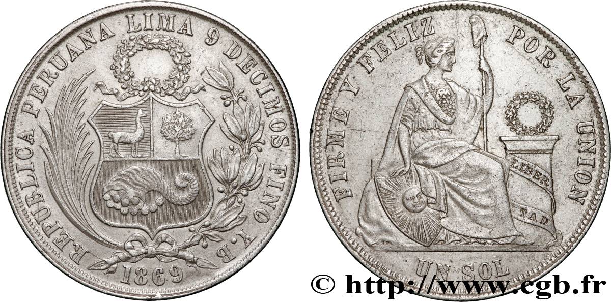 PERU 1 Sol “Liberté” assise 1869  SS 