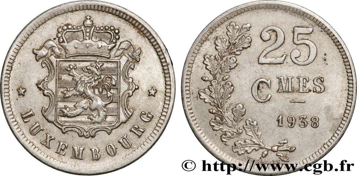 LUXEMBOURG 25 Centimes 1938  AU 