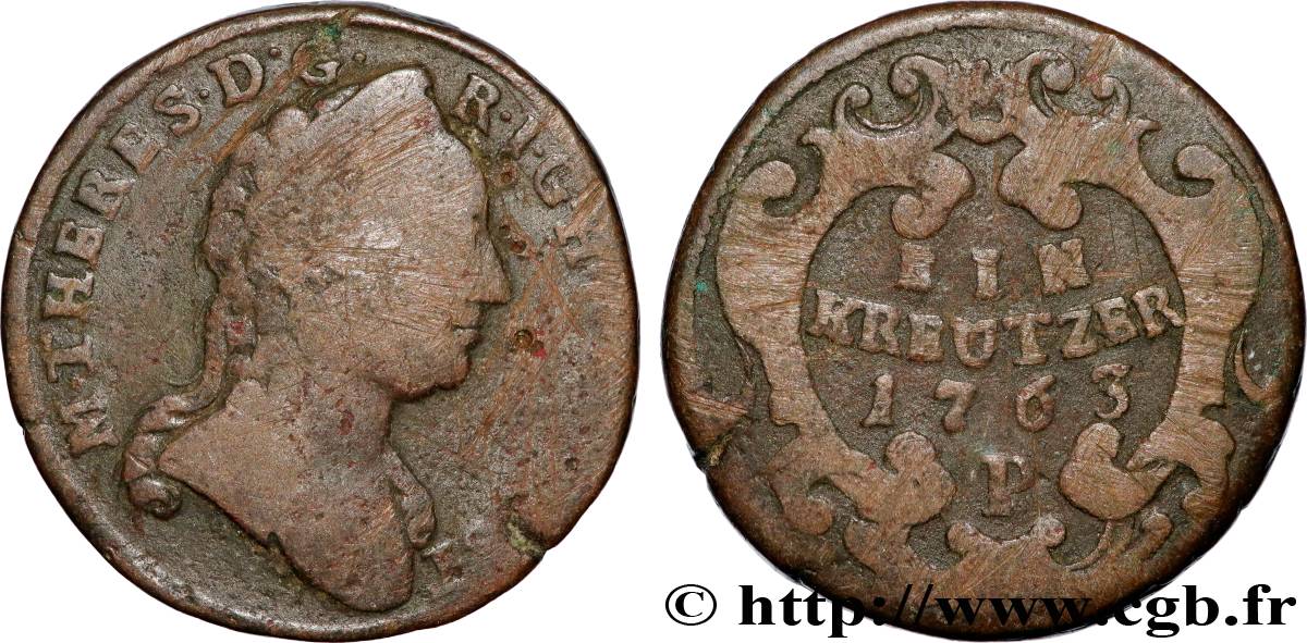 AUSTRIA 1 Kreutzer Marie-Thérèse 1763 Prague VF 