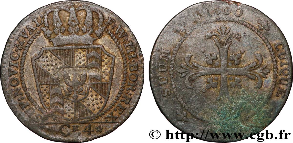 SWITZERLAND - CANTON OF NEUCHATEL 1 Batzen (4 Kreuzer) Frédéric-Guillaume III de Prusse 1800  VF 