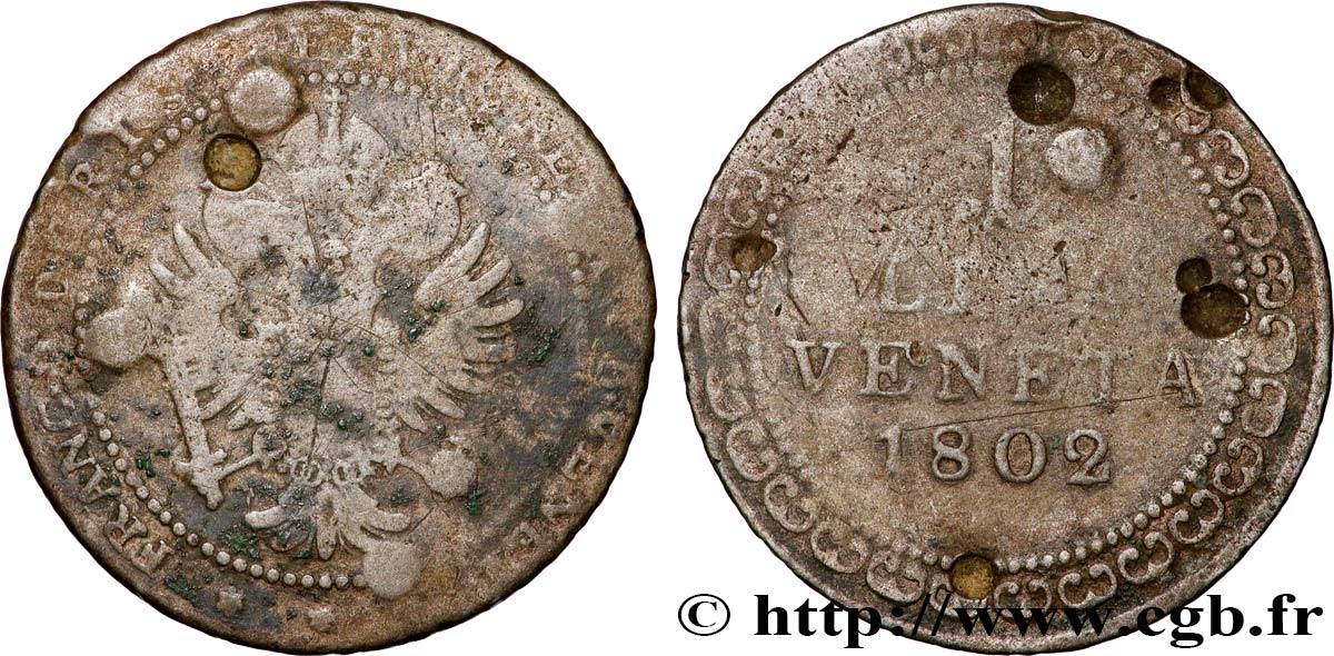 ITALY - VENICE 1 Lire (20 Soldi) frappe au nom de François II 1802 Venise VG 