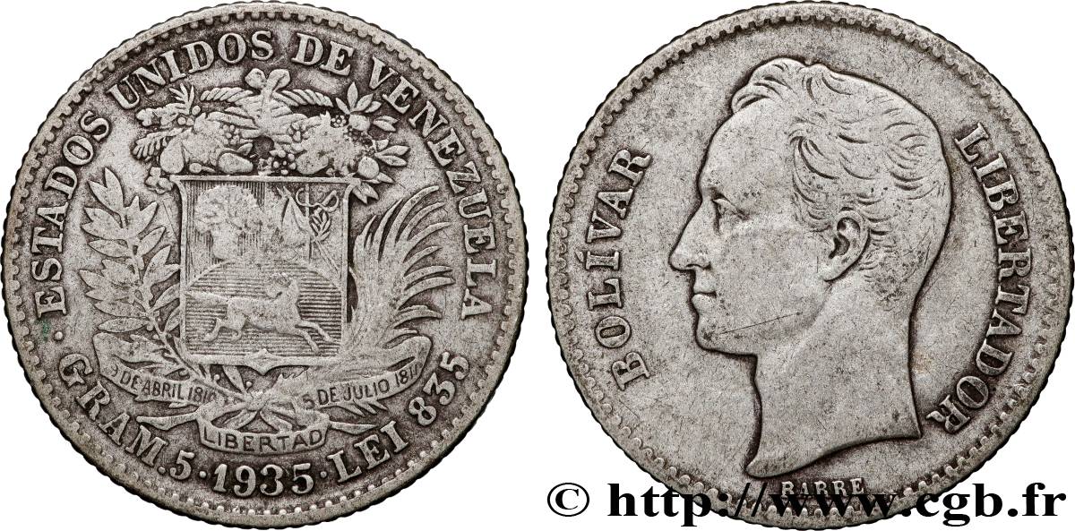 VENEZUELA 1 Bolivar Simon Bolivar 1935 Philadelphie VF 