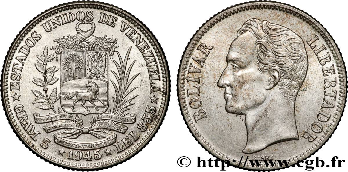 VENEZUELA 1 Bolivar 1945 Philadelphie AU 