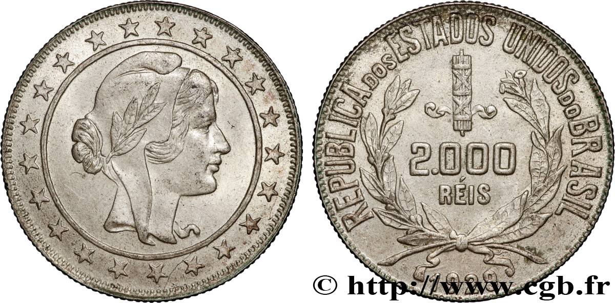 BRÉSIL 2000 Reis “Liberté” 1929  TTB+ 