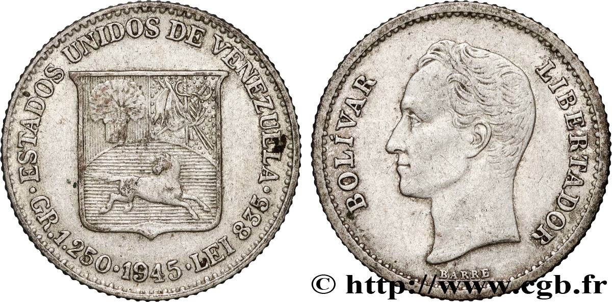 VENEZUELA 1/4 Bolivar 1945 Philadelphie BB 