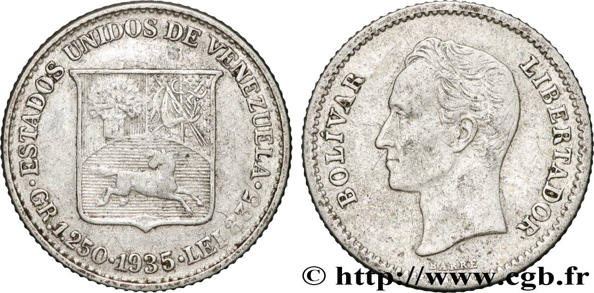 VENEZUELA 1/4 Bolivar 1935 Philadelphie BB 