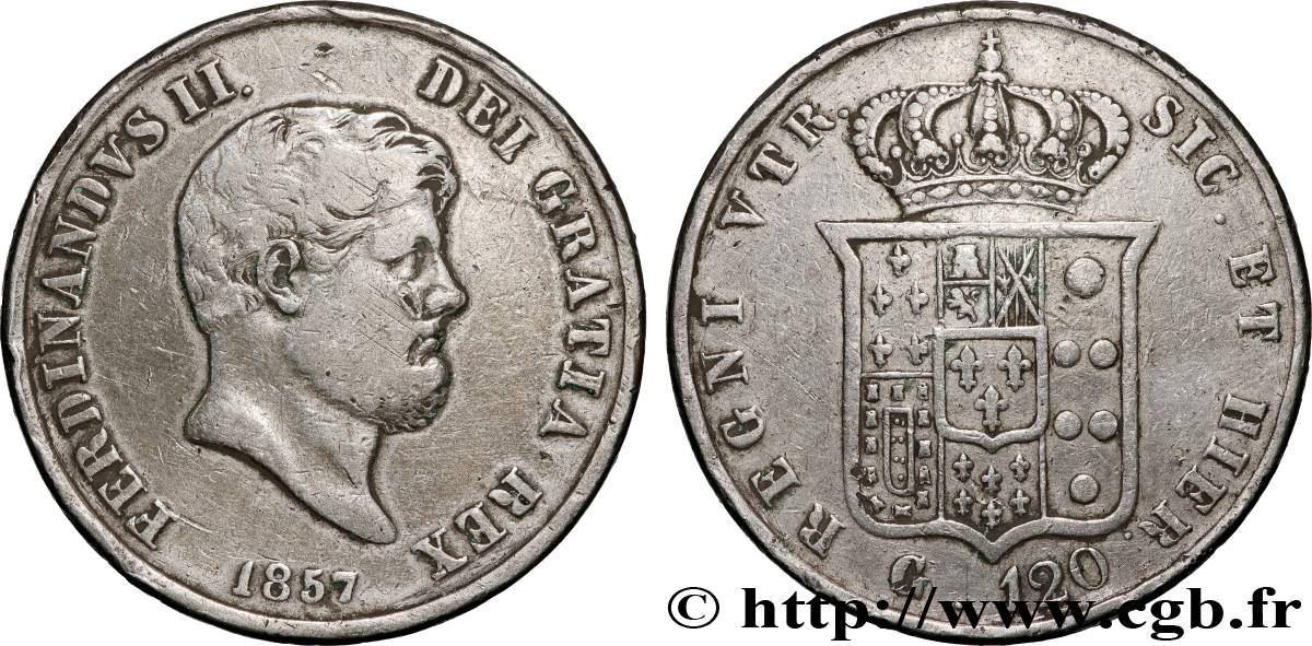 ITALIA - REINO DE LAS DOS SICILIAS 120 Grana Ferdinand II 1857 Naples BC+ 