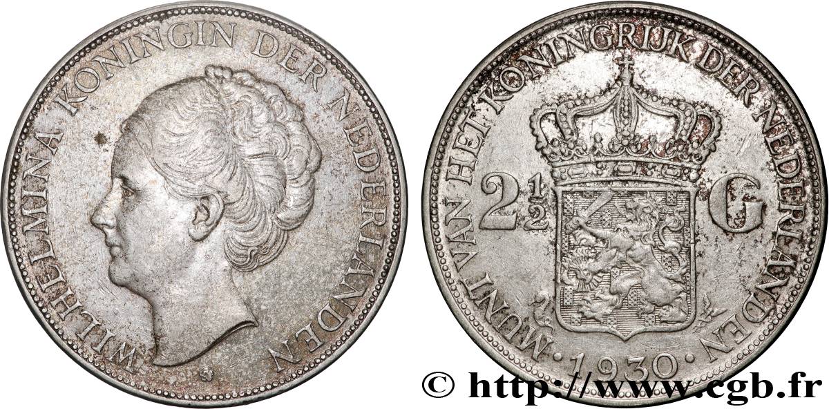 PAíSES BAJOS 2 1/2 Gulden Wilhelmina 1930  MBC+ 