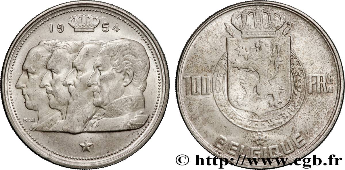 BÉLGICA 100 Francs portraits des quatre rois de Belgique, légende française 1954  MBC+ 