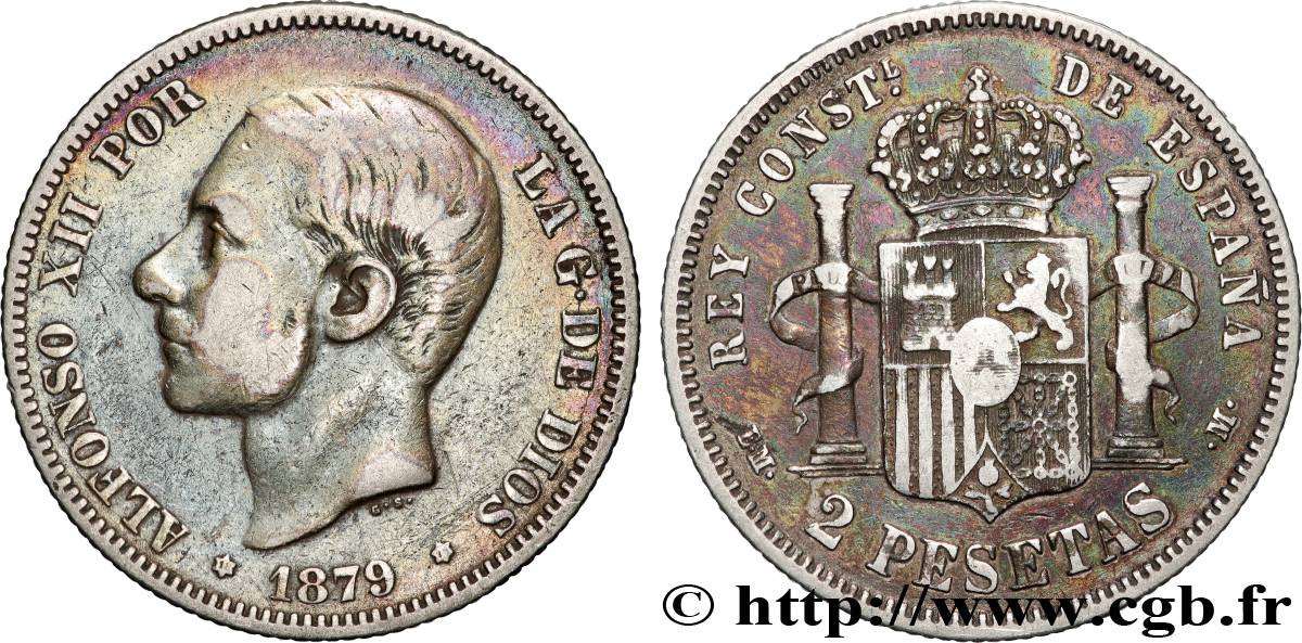 ESPAÑA 2 Pesetas Alphonse XII 1879  BC+ 