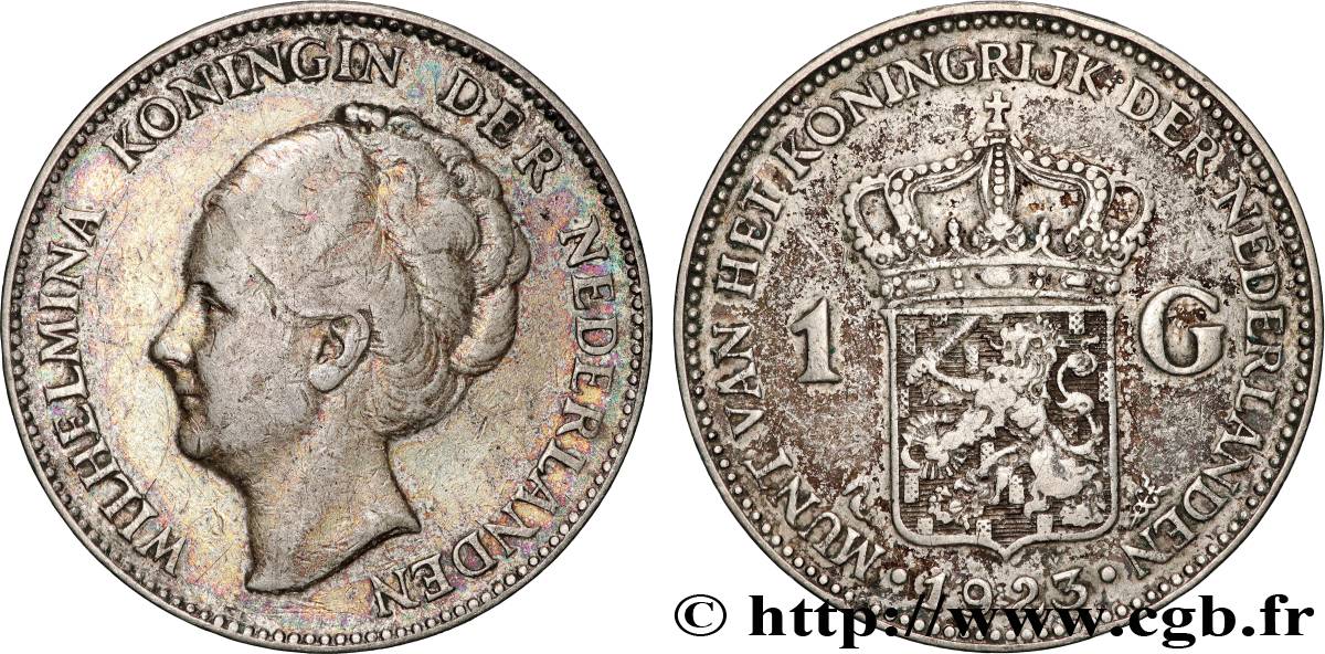 NETHERLANDS 1 Gulden Wilhelmina 1923  XF 