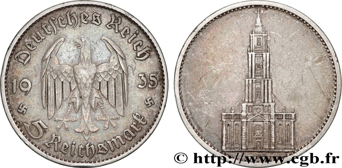 DEUTSCHLAND 5 Reichsmark église de la garnison de Potsdam 1935 Berlin SS 