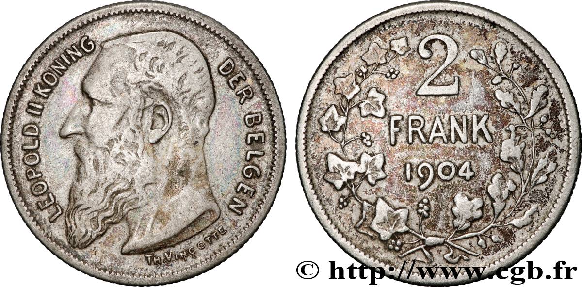 BELGIO 2 Francs Léopold II légende flamande 1904  BB 