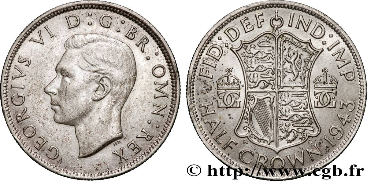 UNITED KINGDOM 1/2 Crown Georges VI 1943  XF 