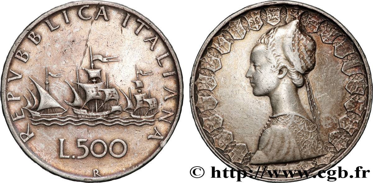 ITALY 500 Lire “caravelles” 1958 Rome AU 