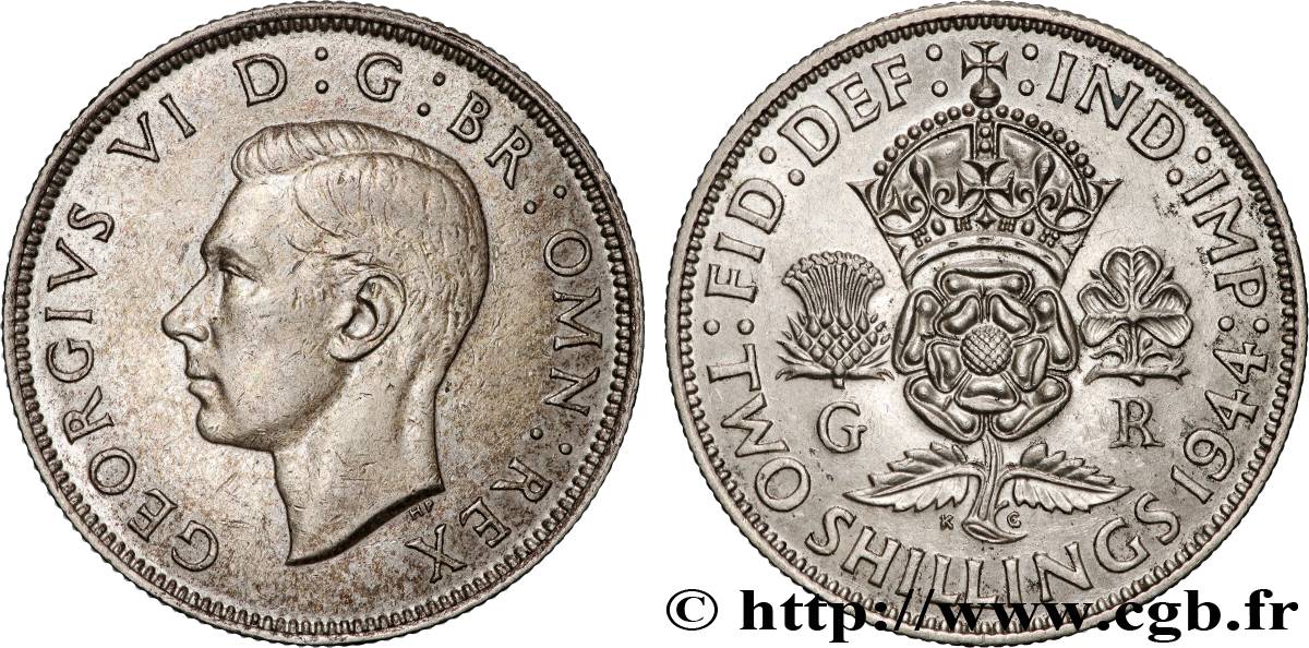ROYAUME-UNI 1 Florin (2 Shillings) Georges VI 1944 Londres TTB+ 
