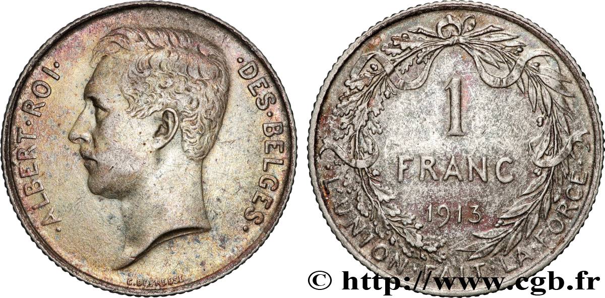 BELGIUM 1 Franc Albert Ier légende française 1913  XF 