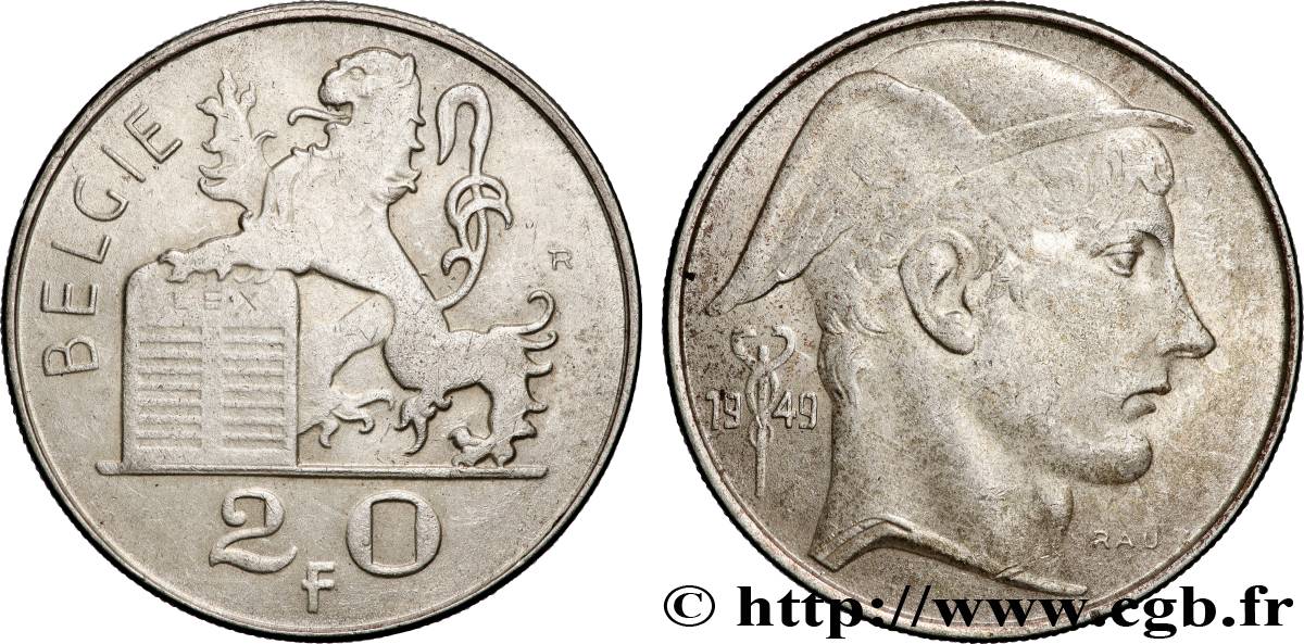 BÉLGICA 20 Francs Mercure, légende flamande 1949  BC+ 