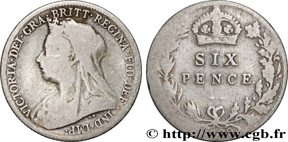 REINO UNIDO 6 Pence Victoria “Old Head” 1900 Londres BC 