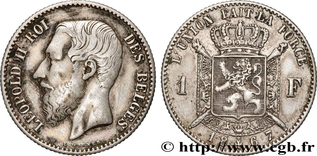 BELGIEN 1 Franc Léopold II légende française 1867  fSS 