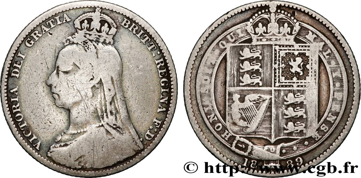 ROYAUME-UNI 1 Shilling Victoria buste du jubilé 1889  TB 