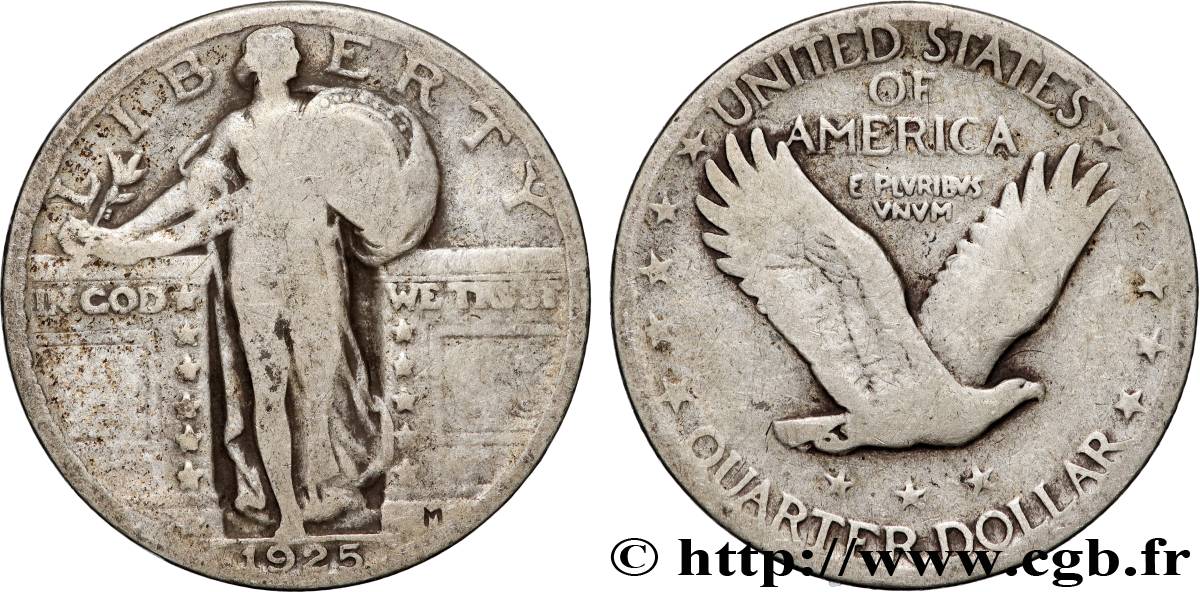 ÉTATS-UNIS D AMÉRIQUE 1/4 Dollar Liberté 1925 Philadelphie TB 