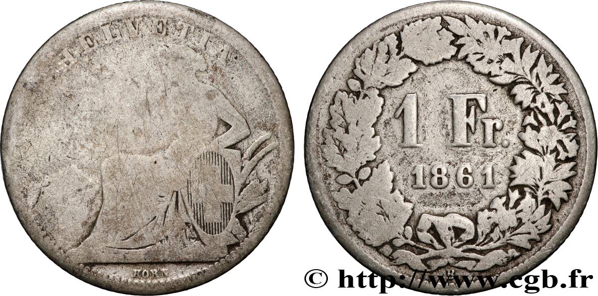 SCHWEIZ 1 Franc Helvetia assise 1861 Berne SGE 