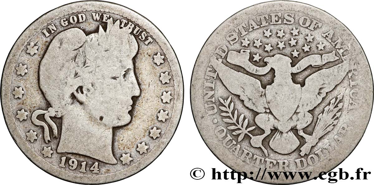 STATI UNITI D AMERICA 1/4 Dollar Barber 1914 Philadelphie MB 